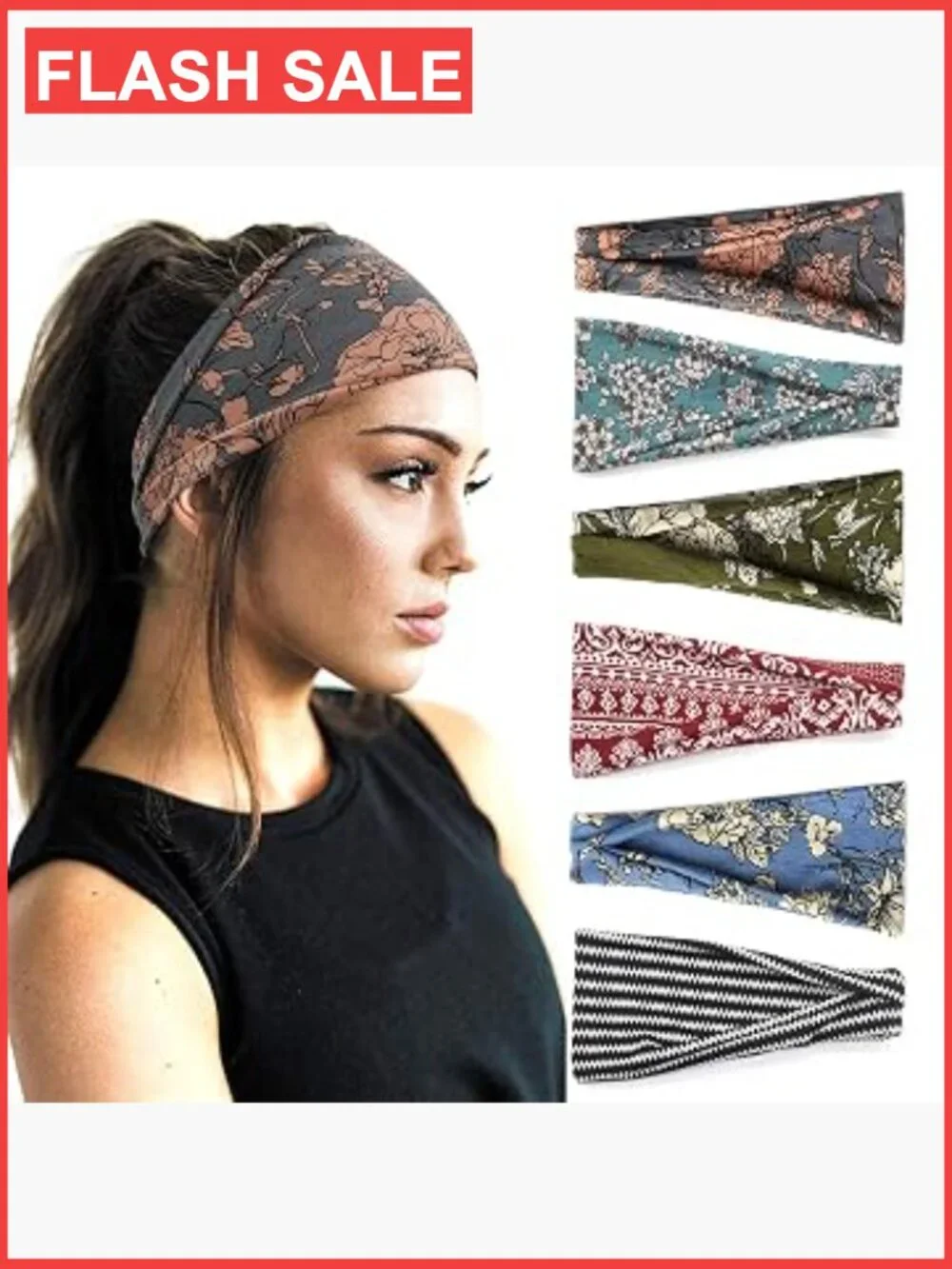 Wide Yoga Headbands 6 Pack Stretchy Sweat Absorbing Hair Accessories